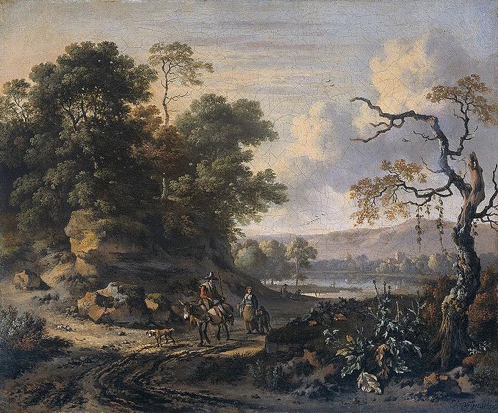 Jan Wijnants Landscape with donkey rider. oil painting image